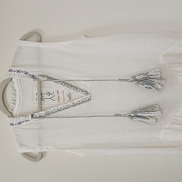 Jonny Was Pete & Greta White 100% Linen Chunky Tassel Boho Drop Waist Dress XS - Picture 3 of 16